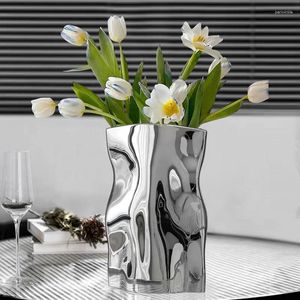 Vazen licht luxe verzilverde geplooide keramische vaasdecoraties woonkamer bloemarrangement high-end eettafel decoratie