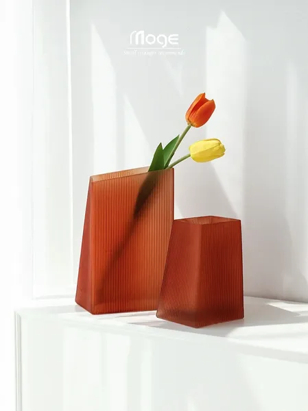 Vases Light Luxury Style créatif Orange Tone Grosted Vase Premium Glass Flower Arrangeurs de salon Table de thé Ornements