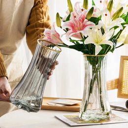 Vazen Licht Luxe Tracering Goud Helder Glazen Vaas Moderne Decoratie Thuis Kamer Ins Eenvoudig Scandinavisch