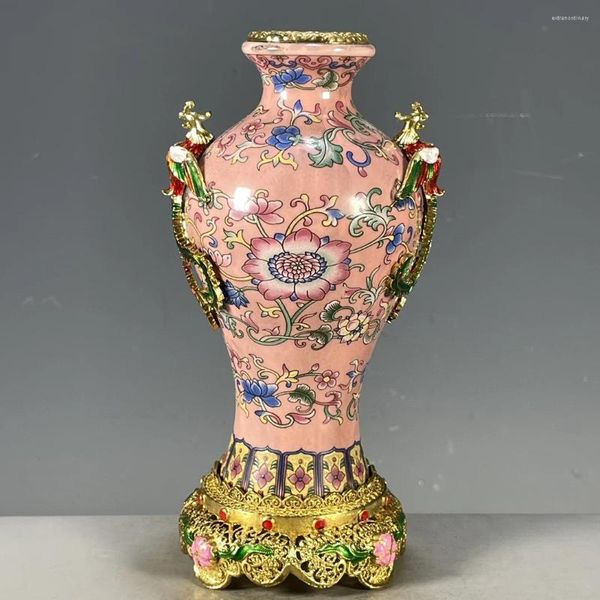 Vases Salon Chambre Décoration Qing Empereur Qianlong Année Cuivre Incrusté De Fleurs Pastel Motif Vase Ornemental Porcelaine Antique