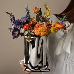 Vases salon léger luxe créatif électroplate argenté en céramique fleur art art shop el home décor