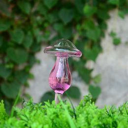 Jarrones Precioso bebedero de vidrio Globos de autorriego Forma de pájaro Soplado a mano Bombillas de agua claras Planta Diseño de setas 2415