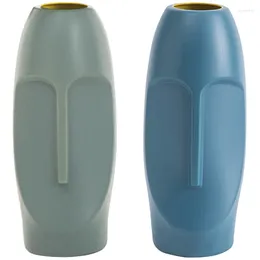 Vases Luda 2X Nordique Minimaliste PE Vase Abstrait Visage Humain Créatif Salle D'affichage Décoratif Figue Tête Forme Vase-Vert Bleu