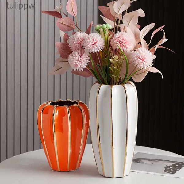 Vases Luxe et haut de gamme peint en or vase en céramique arrangement de fleurs simulation salon décoration décoration de la maison cabine TV L240124
