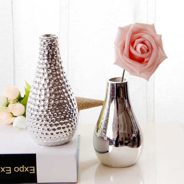 Vases De Luxe En Céramique Maison Accessoires Décoration Vases À Fleurs De Table Petit Or Argent Planteur Vase Salon Ornements De Mariage P230411