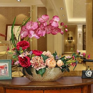 Vases Vase en céramique de luxe Simulation fleur ornements maison salon Table Figurines artificielles artisanat Villa El décoration