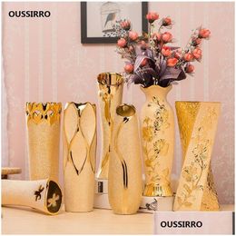 Vazen Luxe Europa Gold vergulde keramische vaas Home Decor Creative Design Porselein Decoratieve bloem voor bruiloftdecoratie 231212 Dr DHV1K