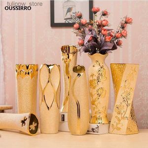 Vases Luxe Europe plaqué or Vase en céramique décor à la maison Design créatif porcelaine décoratif Vase à fleurs pour la décoration de mariage L240309