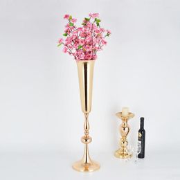 Vases de luxe or fleur vase métal plancher décoratif pour fleurs fête de mariage route plomb support moderne 10pcs