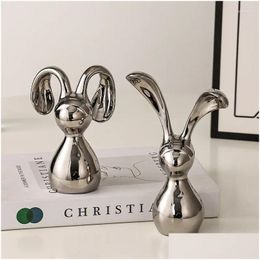 Vases Luxury Long Ears Couple Céramique Scpture Home Decoration Creative Living Libring Kawaii Sier Dec Drop Liviling Garden DH2VA