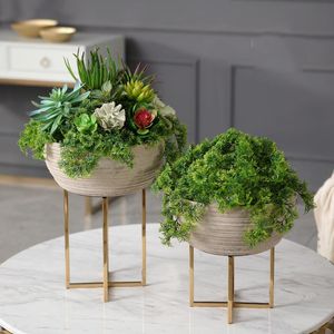 Vases de luxe en résine semi-circulaire Pot de fleur Art Vase de table plante séchée avec étagère en métal doré décoration de bureau à domicile