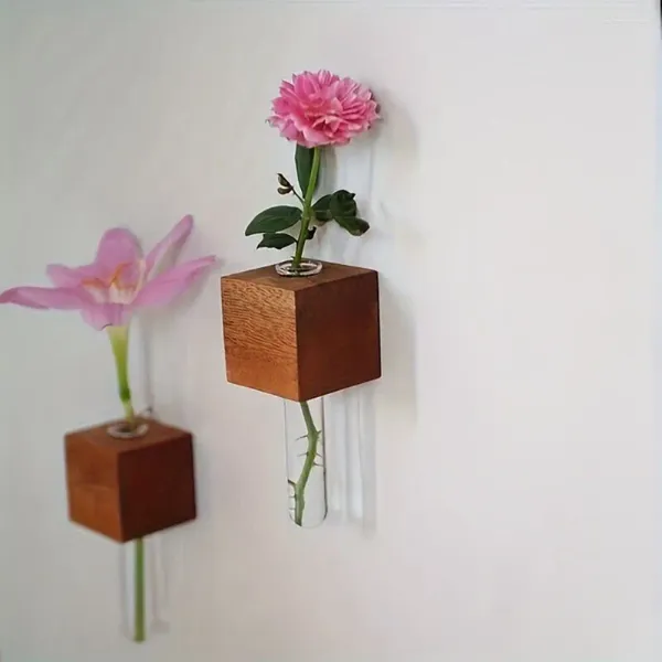 Jarrones de tubo de ensayo magnético, pegatina para refrigerador, arreglo de flores artesanal, Mini bonsái, decoración de madera para el hogar y la cocina