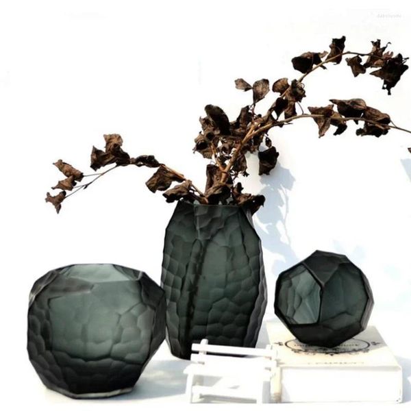 Manuel des vases broyage en verre sculpté Vase Europe Tablette de table Fleur Fleur Décorative Géométrique Home Decoration Accessoires
