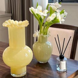 Vases Vase en verre crème médiéval ornements table de salon hydroponique décorations simples et luxueuses