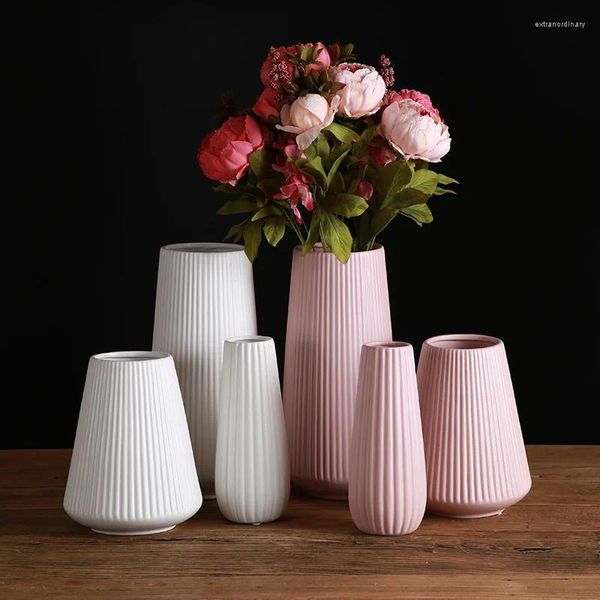 Vases Vase en céramique méditerranéen Europe du Nord moderne Simple blanc poudre gris ornement fleur dispositif d'arrangement maison glaçage