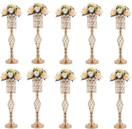 Vases Metal Diamond Crystal Wedding Centroce Vases for Tables, Gold Flowers Tolders, Centro Ciece Flower Stands, 10 PCS