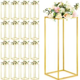 Vases Metal Flower Stand haute pièce maîtresse Vases16 PCS 23,6 '' Colonne Géométrique rectangulaire pour le sol du sol de table