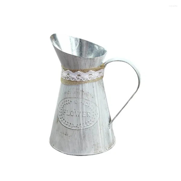 Jarrones Metal Flower Jarrador Galvanizado Galvanizado Can Jug Bucket Container Farmhouse Cerámica francesa