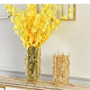 Vases Vase en verre en métal Arrangement de fleurs Conteneur hydroponique décoratif ornement de bureau séché décor à la maison