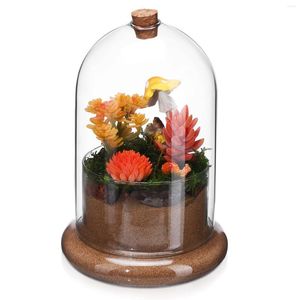Vases Micro paysage mousse couverture maison Accents décor Terrarium conteneur verre dôme pour plantes avec trou bureau Decore