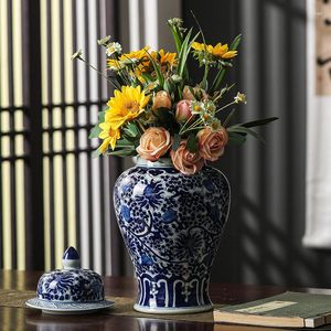 Vases dynasties Ming et Qing Antique bleu blanc porcelaine Pot général Vase en céramique décoration salon étude Vill
