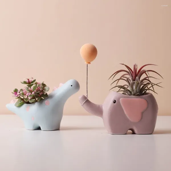 Vases Mini Céramique Pot Créatif Cartoon Succulents Plantes Fleurs Fleurs de chien Duck Duck Flowerpot Balcon de bureau Decoration