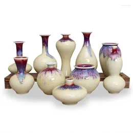 Vases Mini Ceramic Vase Ice Crack Glaze Kiln Ornements Jaune Room Decor Home Decoration Florero House