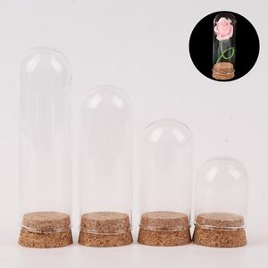 Vazen Mini Glazen Bloem Display Cloche Bell Jar Dome Onsterfelijke Behoud Houten Basis Eeuwige Cover Home Decor