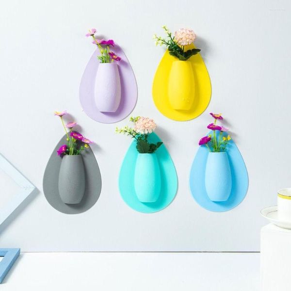 Vases Mini Vase en silicone Stick sur le mur Pot de fleur Conteneur de plantes pour les décorations de bureaux à domicile FR