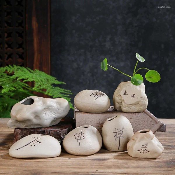 Jarrones Mini de forma de piedra Flor de cerámica Stoee Hydroponic Potes de planta pequeña en el hogar Artesanía de decoración de la mesa del hogar