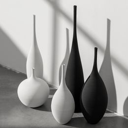 Vases minimaliste fait à la main Art Zen Vase en céramique décoration salon modèle maison noir et blanc dessin à la main 230615