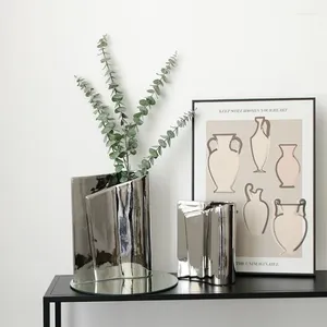 Vases Minimaliste Luxury Céramique argenté Ikebana Nordic Style Modern Living Room Vase en céramique Décoration Home WZ50HP