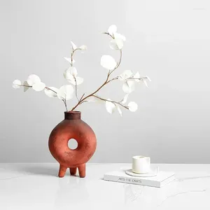 Vases Vase à fleurs creux de style minimaliste pour la décoration de la maison rustique nordique mat wabi-sabi en céramique en terre cuite