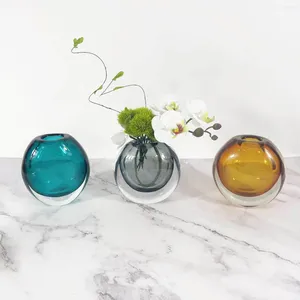 Vazen Moderne Kunst Transparant Geblazen Dikke Bodem Glazen Vaas Model Woonkamer Eettafel Decoratieve Bloemenset