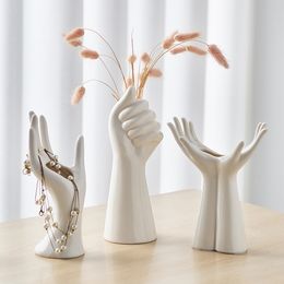 Vazen Moderne Kunst Witte Keramische Hand Vaas voor Hydrocultuur Bloemstuk Desktop Decoratie Home Decor Woonkamer 230701