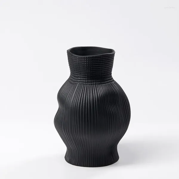 Vases Moderne en céramique noire minimaliste Ikebana plante Design Vase Style nordique hydroponique en céramique décoration de la maison WZ50HP