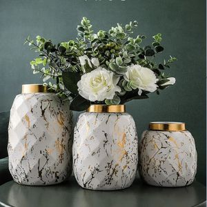 Vases Vase en céramique moderne en or noir, décoration de mariage, arrangement de fleurs marbrées, Table à manger hydroponique, salon 231124