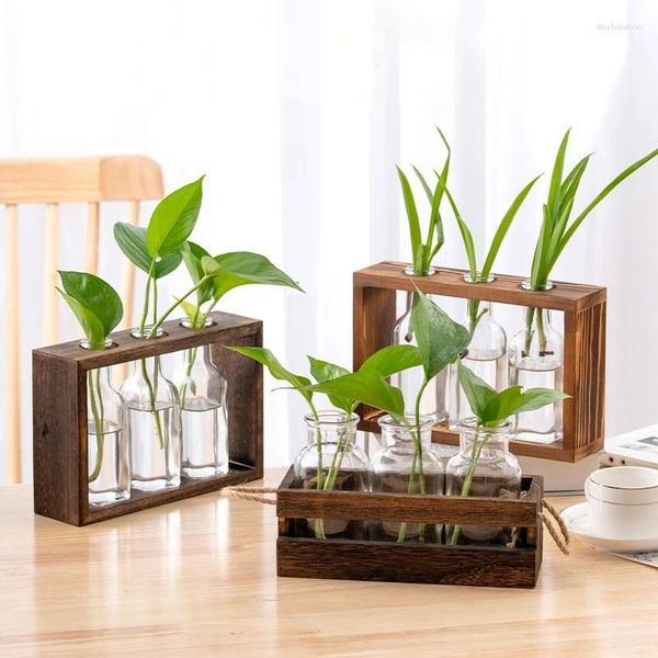 Vases MODER CREARE HOME DÉCOR HOME Cadre en bois Vase Vase Vase Hydroponics Room de table Cachepot pour les fleurs Récipient en pot