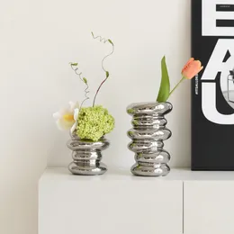 Vases moderne créatif de luxe en argent vase céramique salon arrangement de fleurs séchées table à manger ornements accessoires de décoration intérieure
