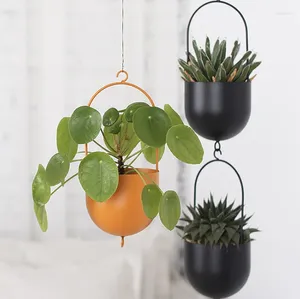 Vases modernes créatifs nordiques décoratifs suspendus or noir orange vert métal fleur vase plante pot avec crochet et corde