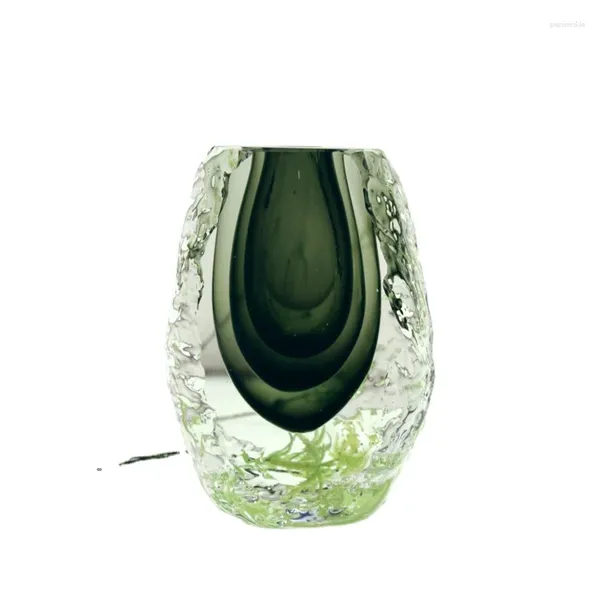 Vases moderne vert foncé à deux couleurs transparente en verre de fleurs en verre marchations de la vente