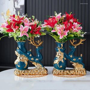Vases moderne double éléphant Swan Vase Vase Artificial Flower Home Living Wharroom Status Decoration Cafe Table Ornements Artisanat