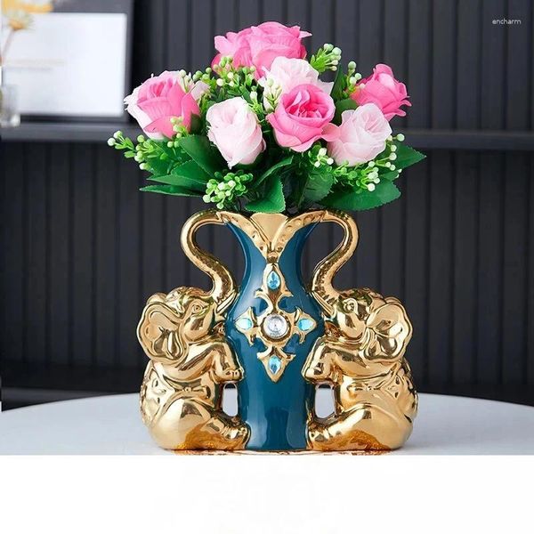 Vases moderne double éléphant Swan Vase Vase Artificial Flower Home Living Wharroom Status Decoration Cafe Table Ornements Artisanat