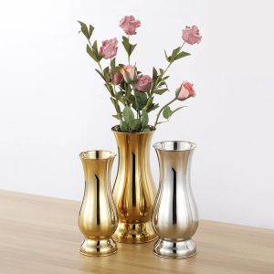 Vases Mode moderne en acier inoxydable argent plaqué or Vases de table ornements artisanat Vase décoratif Pot de fleur en métal Pot de fleurs