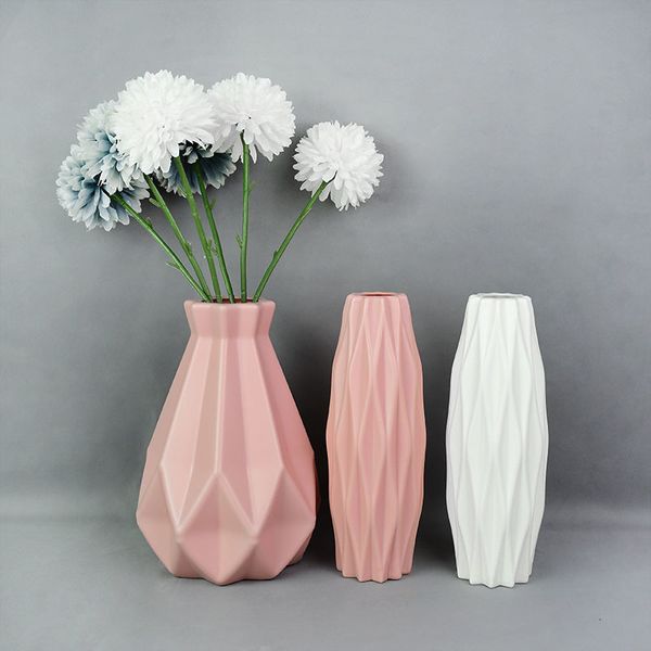 Vases Moderne Fleur Vase Blanc Rose Bleu En Plastique Pot Panier Nordique Maison Salon Décoration Ornement Arrangement 230603