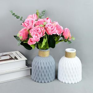 Vazen moderne bloem vaas wit roze plastic imitatie keramische pot huwelijkse tuin woonkamer decoratie arrangement