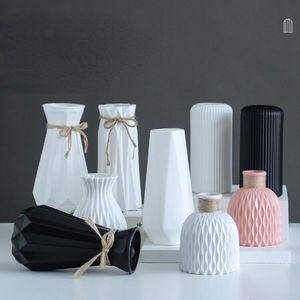 Vazen Moderne Bloemenvaas Wit Roze Plastic Pot Mand Nordic Thuis Woonkamer Decoratie Ornament Arrangement 230603