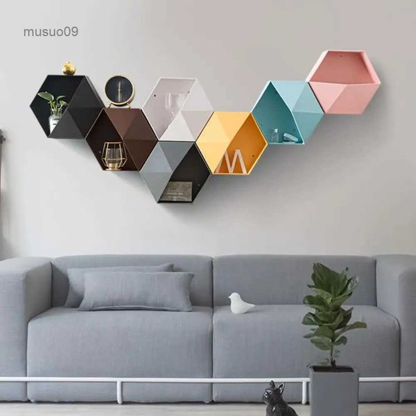 Jarrones Florero de pared hexagonal geométrico moderno, decoraciones para el hogar, florero colgante de pared para bonsái, maceta suculenta, cesta colgante, maceta L24