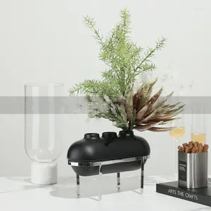 Vases Géométrique moderne Pore Creative Submarine Shape Device with Metal Bracket Bedroom Living Flower Arrangement de bureau Vase de bureau