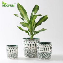 Vases moderne à fleur en céramique à la main moderne avec motif géométrique rond vert balcon simple succulent